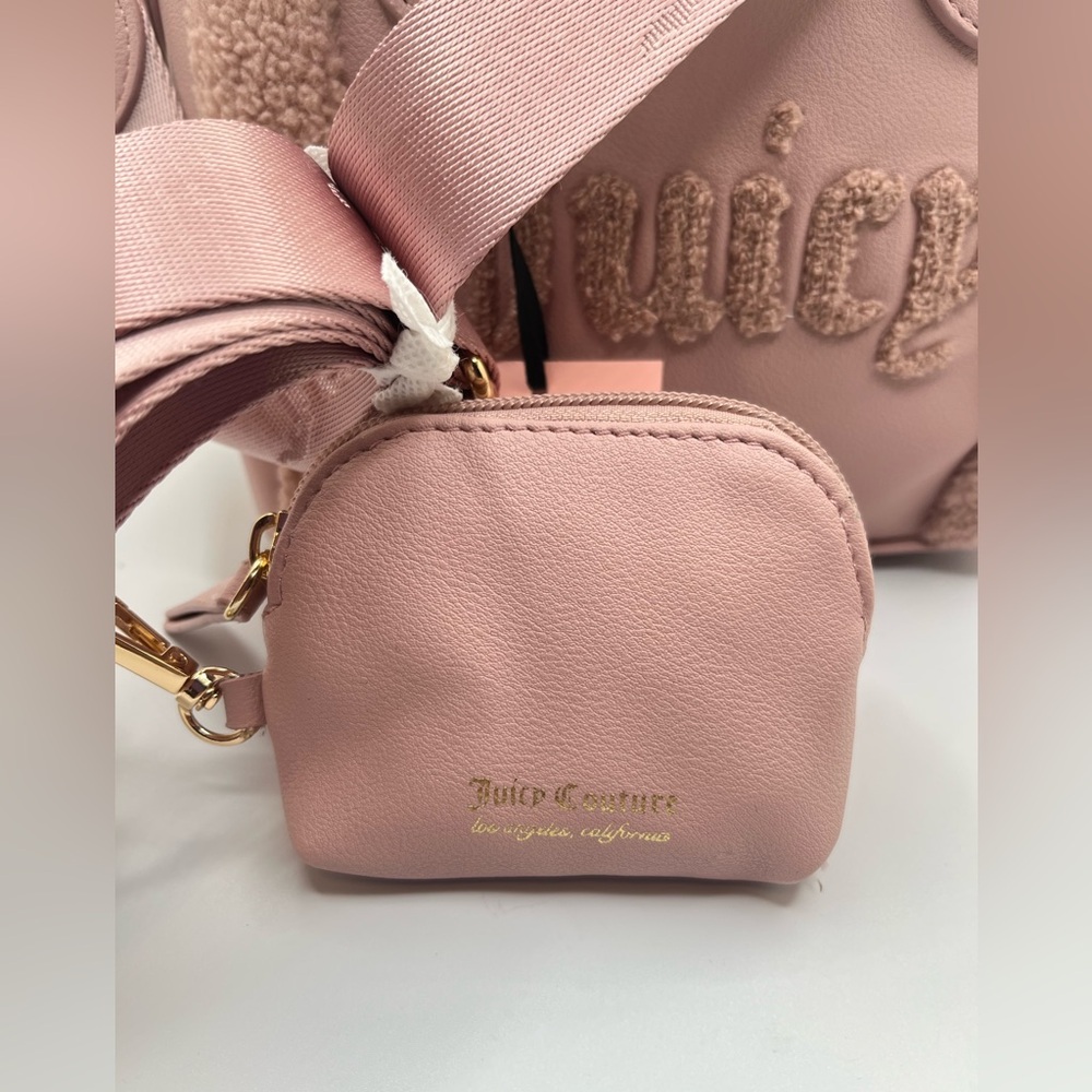 Juicy Couture Women’s Dusty Blush Sherpa  Silver Lining Mini Tote Crossbody OS - Picture 3 of 13